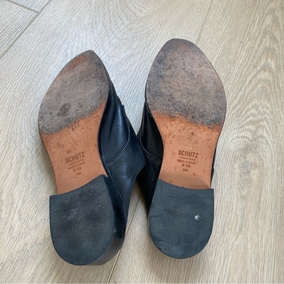 Schutz Jaine Pearl Embellished Black Leather Slip On Mule - Picture 5 of 5